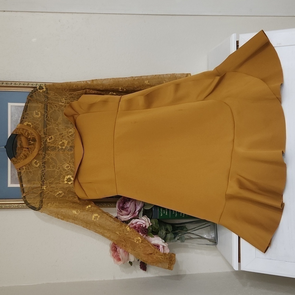 ASOS Delicate Lace & Scuba Ruffle Shift Mini Dress Fall Party Wedding Guest Glam - Picture 5 of 14